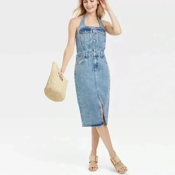 Universal Thread Women's Midi Halter Denim Dress Size 0 - Picture 1 of 12